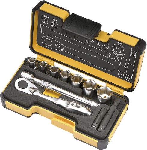 1/4 XS 11 készlet (mini racsni, dugókulcsok, adapterek, 11db-os) - Felo - 05771106