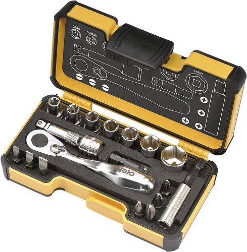 1/4 XS 18 készlet (mini racsni, dugókulcsok, adapterek, PZ-PH-Torx bitek, 18db-os) - Felo - 05771806