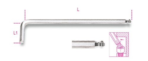96LBP 6 mm Hajlított gömbfejű imbuszkulcs extra hosszú kivitel - Beta - 000961346