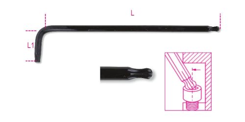 97BTxL 20 mm Hajlított bitkulcs egyik vége gömbölyű, hosszú kivitel Torx® csavarokhoz - Beta - 000970320