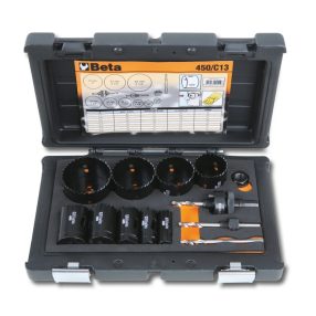   450/C13 HSS/Bimetall-koronafúrókészlet gáz és vízvezetékszerelőknek ütésálló műanyag dobozban - Beta - 004500310