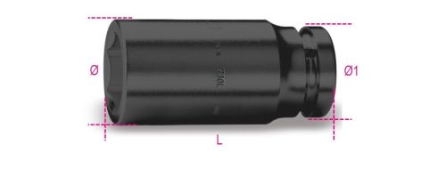 730L 80 Hatszögű gépi dugókulcs, 1,1/2"-os négyszögletes csatlakozó, hosszú, foszfátozott - Beta - 007300380