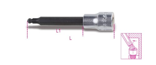 910BP hatlapfejű külső Dugókulcs gömbölyű véggel 3/8" belső négyszöggel krómozott - barnított betétek - Beta - 009100590