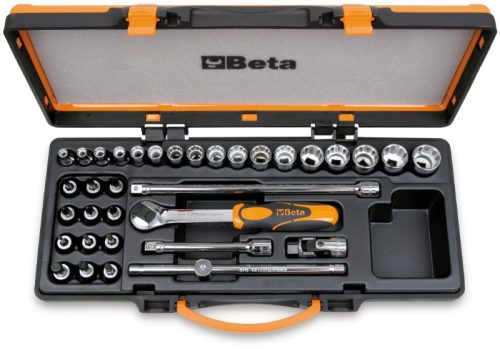 910B/C29 17 Dugókulcs 12 csavarhúzó-Dugókulcs és 5 tartozék fémdobozban - Beta - 009100945