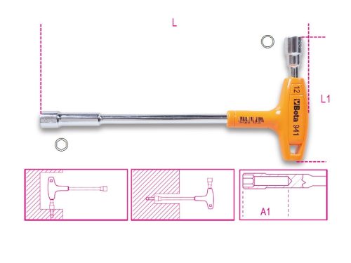 941 13 mm T-szárú dugókulcs,műanyag markolattal - Beta - 009410113