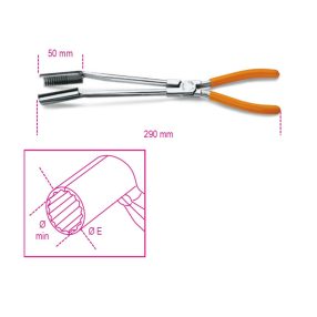   1474L Gyertyakiszedő fogó, 15°-os hajlított pofával, hosszított kivitel, krómozott, PVC-bevonatú szárral - Beta - 014740010