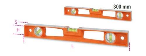 1696D 300 Vízmérték présöntött alumíniumból fogantyúval 4 finoman megmunkált mérőfelület és 3 törésbiztos libella Pontosság: 1 mm/m - Beta - 016960353