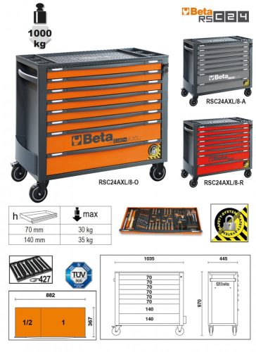 RSC24AXL/9-A-9 FIÓKOS SZERSZÁMKOCSI BORULÁSGÁTLÓ RENDSZERREL, HOSSZÚ MODELL - Beta - 024004297
