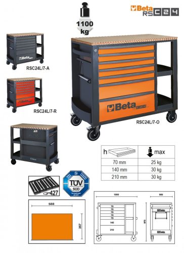RSC24L/7-R-7 FIÓKOS SZERSZÁMKOCSI OLDALPOLCCAL - Beta - 024004373