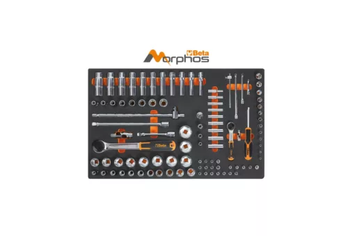 M100MH EVA habszivacs tálca 1/4"-1/2" hosszú és normál dugókulcs, bit és tartozék készlet 98db-os - Beta - 024500109