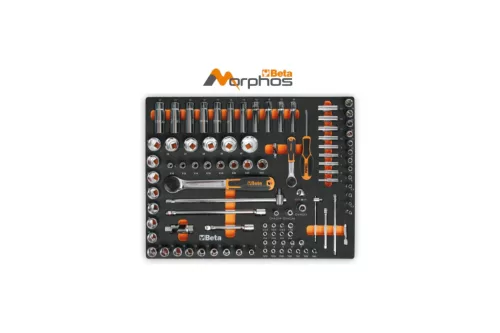 MM100MH EVA habszivacs tálca 1/4"-1/2" hosszú és normál dugókulcs és tartozék készlet 98db-os - Beta - 024580109