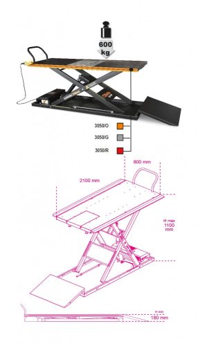 3050/G Elektro-hidraulikus motorkerékpár emelő, 600 kg - Beta - 030500202