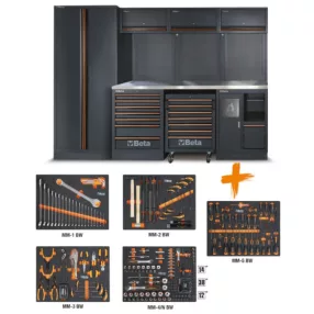   C45PRO 2.0 X/268UT műhelyberendezés összeállítás, inox/MDF munkalap, 268 darabos Worker szerszámkészlettel - Beta - 045009158