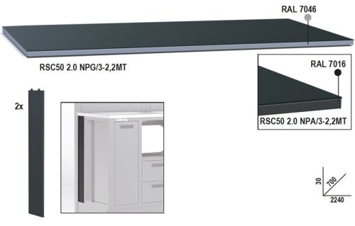 RSC50 2.0 NPA/2-2,2MT Fémlemez munkalap, 2,2 m széles, munkapadhoz, az RSC50 2.0 műhelyberendezés összeállításhoz - Beta - 050001132