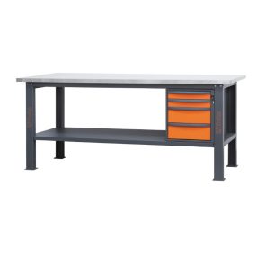   C58BC-X2,1 4C/A Rozsdamentes acéllal fedett MDF munkalapos munkapad, 2,1 m széles, 4 fiókkal - Beta - 058000627