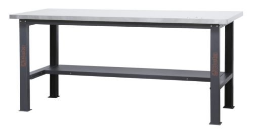 C58BC-X2,1 Egyszerű rozsdamentes acéllal fedett MDF munkalapos munkapad, 2,1 m széles - Beta - 058000626