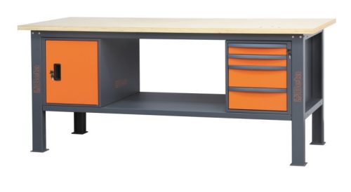 C58BC-W2,1 4CA/O Fa munkalapos munkapad, 2,1 m széles, 4 fiókkal és ajtós modullal - Beta - 058000633