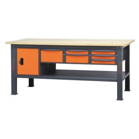   C58BC-W2,1 6CA/O Fa munkalapos munkapad, 2,1 m széles, 6 fiókkal és ajtós modullal - Beta - 058000634