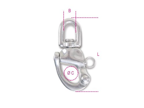 8273 22 Karabiner horog gyorscsatlakozóval és szemes forgószem Nemesacél AISI 316 - Beta - 082730022