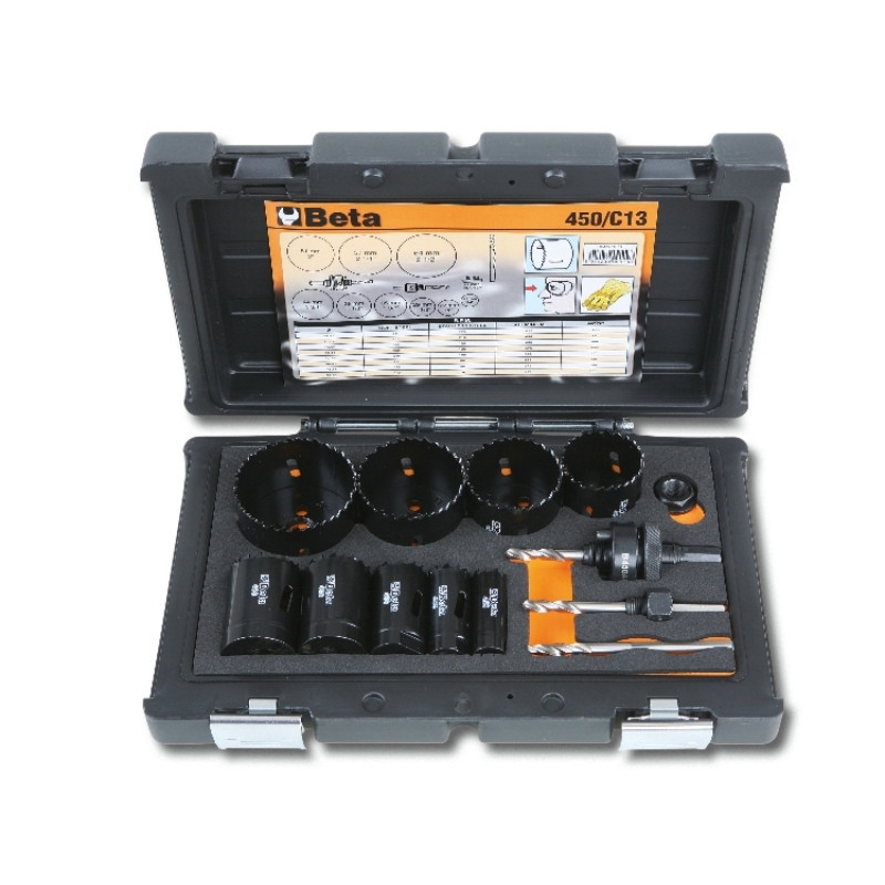 450/C13 HSS/Bimetall-koronafúrókészlet gáz és vízvezetékszerelőknek ütésálló műanyag dobozban - Beta - 004500310 450/C13 HSS/Bimetall-koronafúrókészlet gáz és vízvezetékszerelőknek ütésálló műanyag dobozban - Beta - 004500310