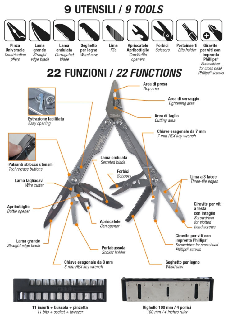 1778MT Multifunkciós szerszám csavahúzó betétekkel és tokkal - Beta - 017780055 1778MT Multifunkciós szerszám csavahúzó betétekkel és tokkal - Beta - 017780055