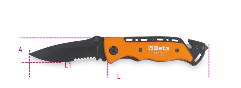 1778SOS autós elsősegély kés ablaktörő kalapács és biztonsági öv vágó funkcióval tokban - Beta - 017780080 1778SOS autós elsősegély kés ablaktörő kalapács és biztonsági öv vágó funkcióval tokban - Beta - 017780080