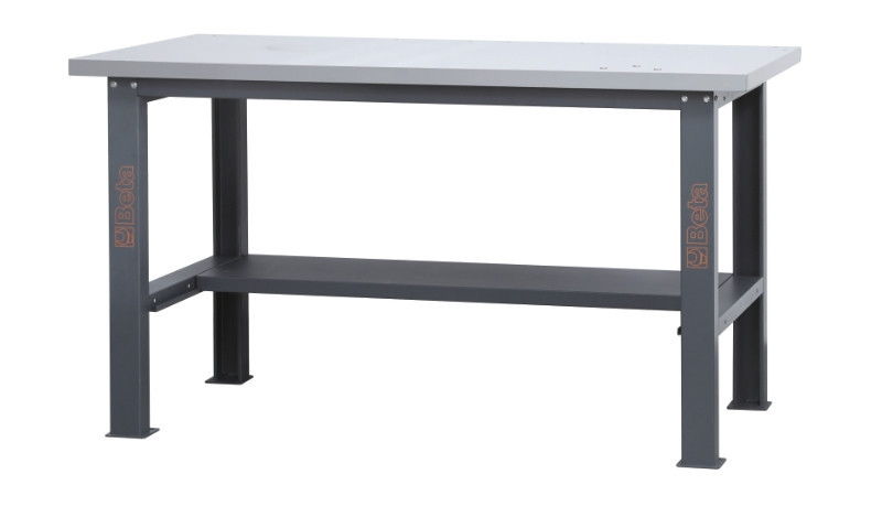 C58BC-X1,6 Egyszerű rozsdamentes acéllal fedett MDF munkalapos munkapad, 1,6 m széles - Beta - 058000606