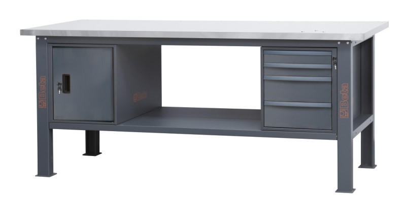 C58BC-X2,1 4CA/O Rozsdamentes acéllal fedett MDF munkalapos munkapad, 2,1 m széles, 4 fiókkal és ajtós modullal - Beta - 058000624 C58BC-X2,1 4CA/O Rozsdamentes acéllal fedett MDF munkalapos munkapad, 2,1 m széles, 4 fiókkal és ajtós modullal - Beta - 058000624
