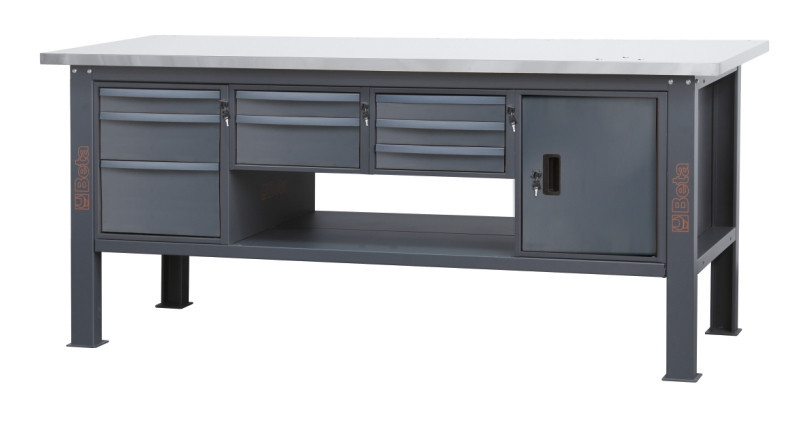 C58BC-X2,1 8CA/O Rozsdamentes acéllal fedett MDF munkalapos munkapad, 2,1 m széles, 8 fiókkal és ajtós modullal - Beta - 058000625 C58BC-X2,1 8CA/O Rozsdamentes acéllal fedett MDF munkalapos munkapad, 2,1 m széles, 8 fiókkal és ajtós modullal - Beta - 058000625