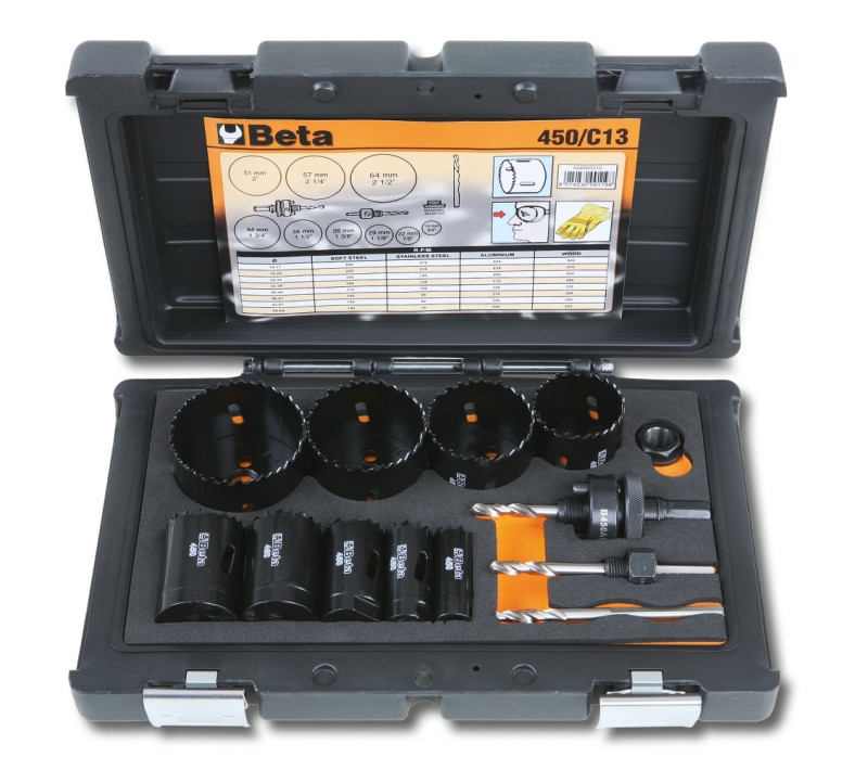 450/C13 HSS/Bimetall-koronafúrókészlet gáz és vízvezetékszerelőknek ütésálló műanyag dobozban - Beta - 004500310 450/C13 HSS/Bimetall-koronafúrókészlet gáz és vízvezetékszerelőknek ütésálló műanyag dobozban - Beta - 004500310