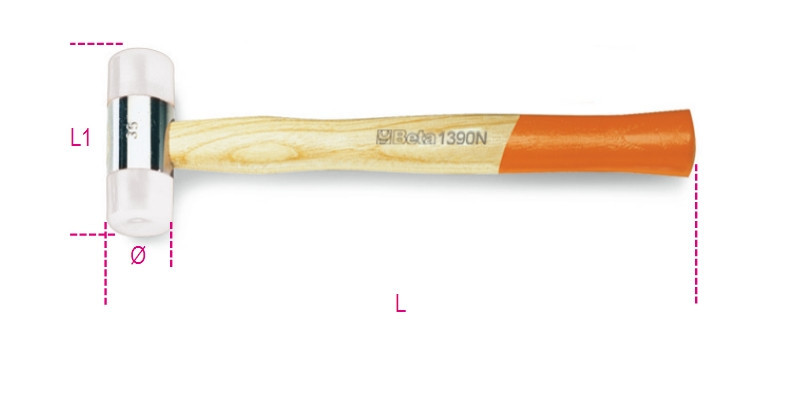1390N 45 Kalapács cserélhető Nylon-végekkel, fanyéllel - Beta - 013900545