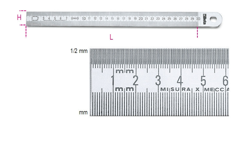 1683 500 Félmerev skálás vonalzó, rozsdamentes acélból - Beta - 016830050