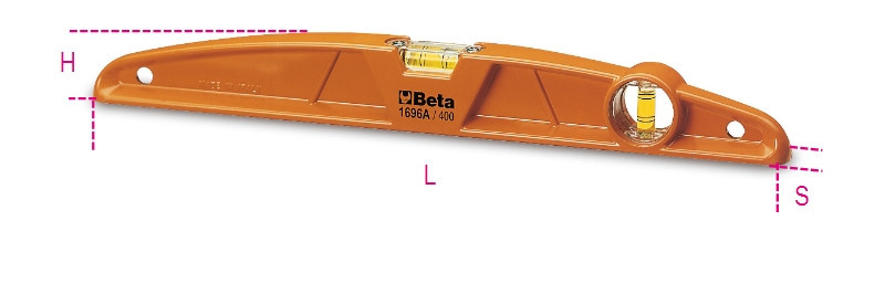 1696A 1000 Vízmérték présöntött alumíniumból, 1 mérőfelület, 2 törésbiztos libellával, pontosság: 1 mm/m - Beta - 016960110