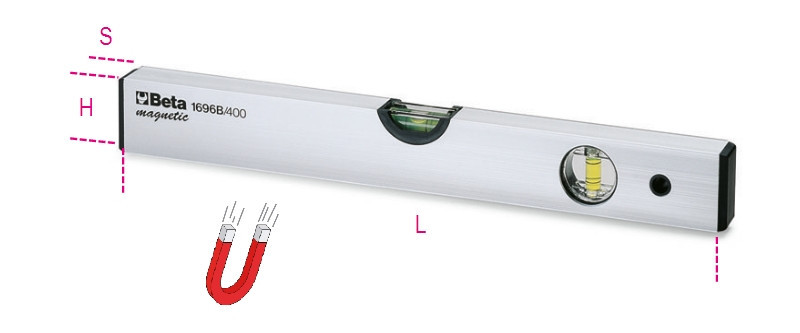 1696B 500 Mágneses vízmérték eloxált alumíniumból, 2 törésbiztos libella, pontosság: 1 mm/m - Beta - 016960205