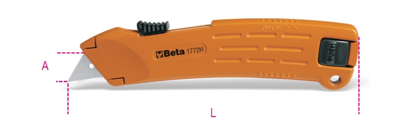 1772H Kés behúzható pengével, 1 tartalék pengével - Beta - 017720029 1772H Kés behúzható pengével, 1 tartalék pengével - Beta - 017720029