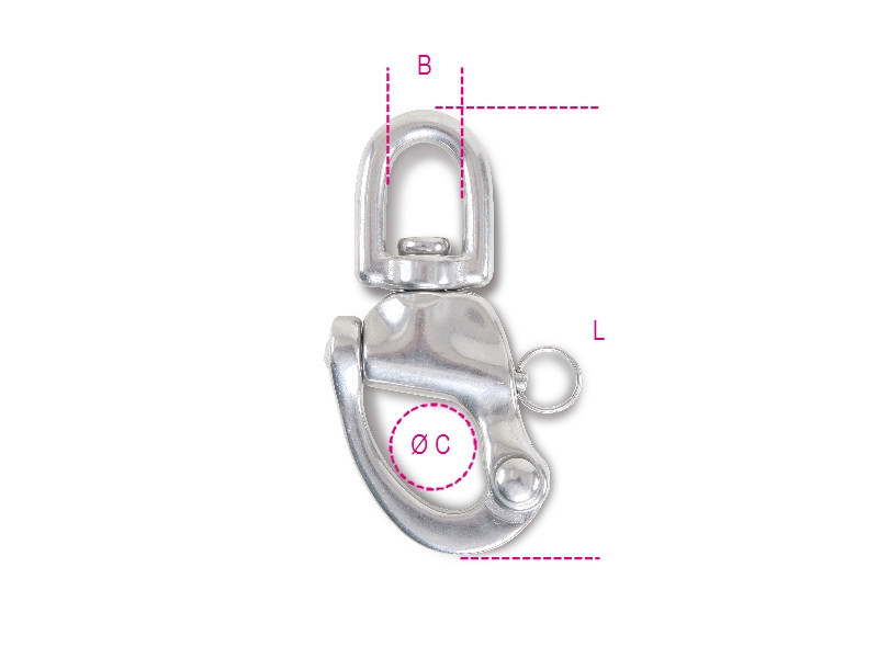 8273 16 Karabiner horog gyorscsatlakozóval és szemes forgószem Nemesacél AISI 316 - Beta - 082730016